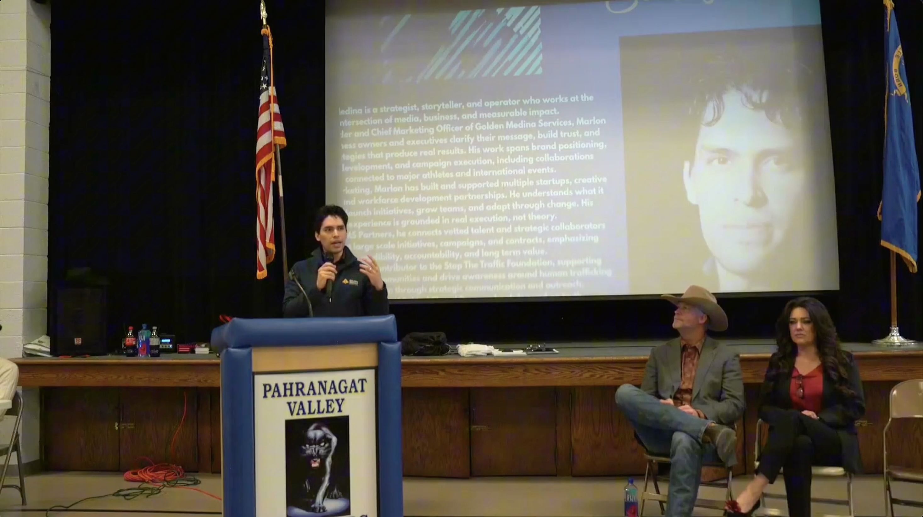 Marlon speaking at Pahranagat Valley High School during the Nevada Leadership and Accountability Series